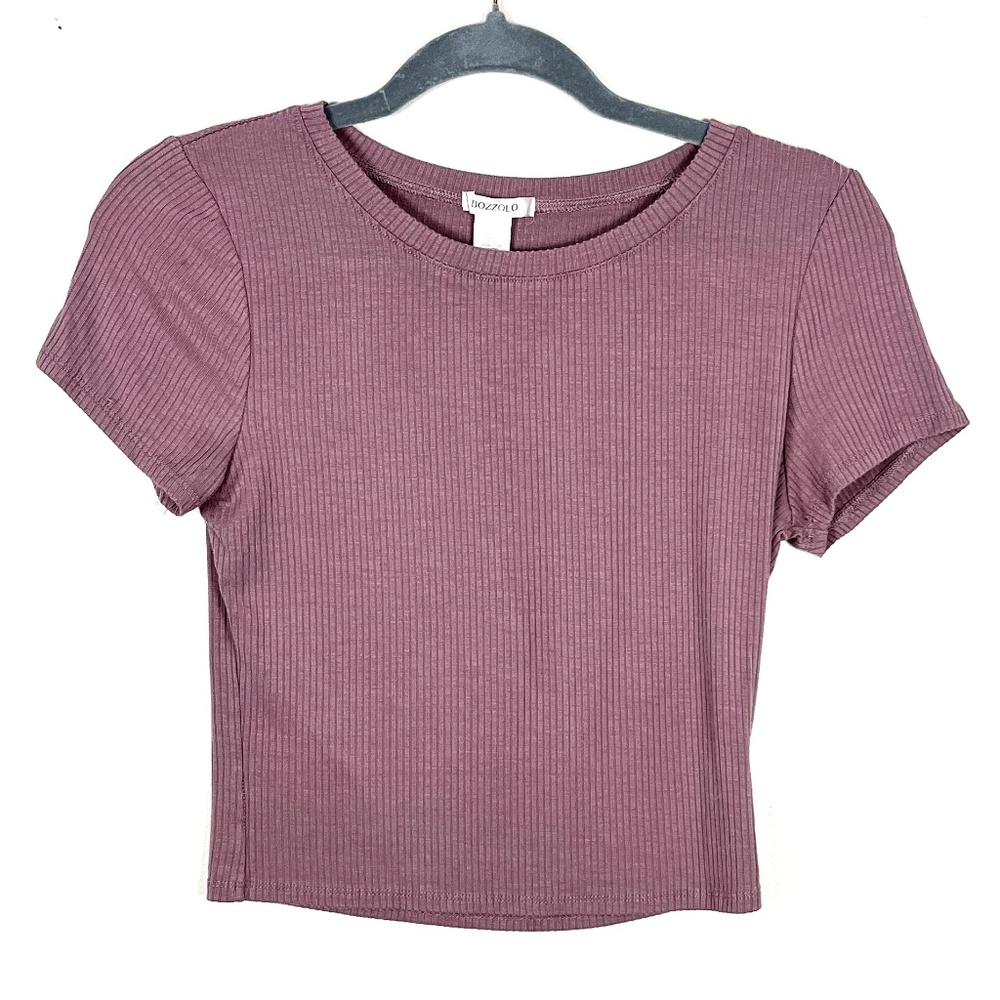 Mauve pink purple ribbed knit crop top